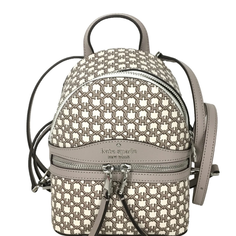 Kate Spade Mini Convertible Backpack with Crossbody - Link print, Cream